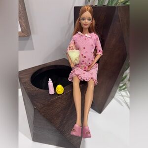 Pregnant Midge & Baby with Belly Happy Family Barbie Doll Red Hair Pink Dress